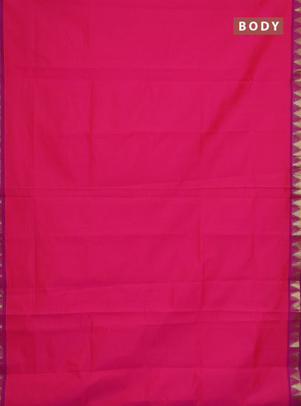 Semi silk cotton saree candy pink and violet shade with plain body and zari woven border