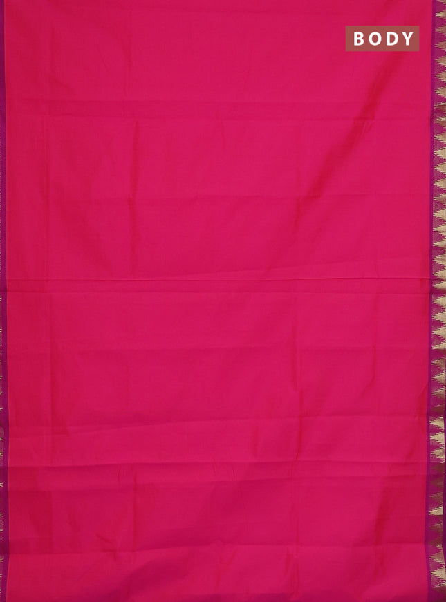 Semi silk cotton saree candy pink and violet shade with plain body and zari woven border