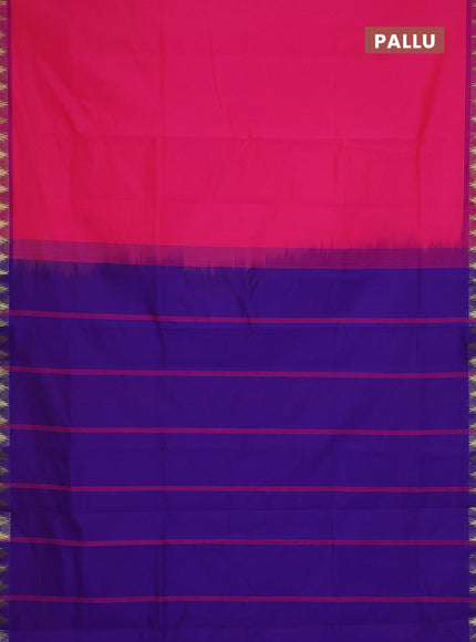 Semi silk cotton saree candy pink and violet shade with plain body and zari woven border