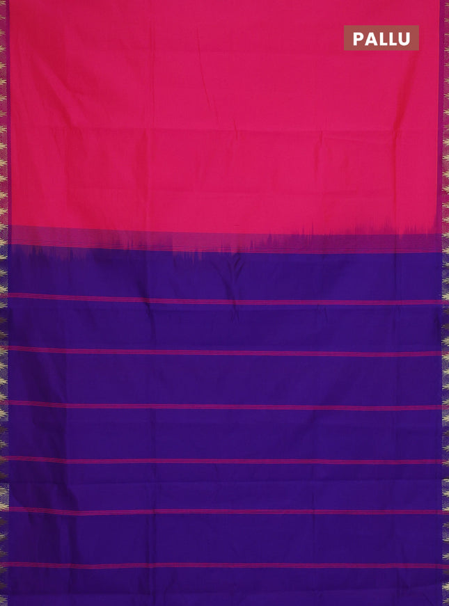 Semi silk cotton saree candy pink and violet shade with plain body and zari woven border