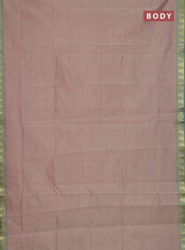 Semi silk cotton saree dual shade of beige and cs blue with plain body and zari woven border