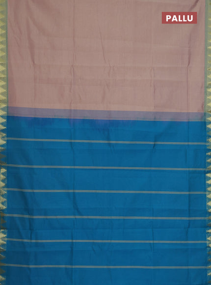 Semi silk cotton saree dual shade of beige and cs blue with plain body and zari woven border