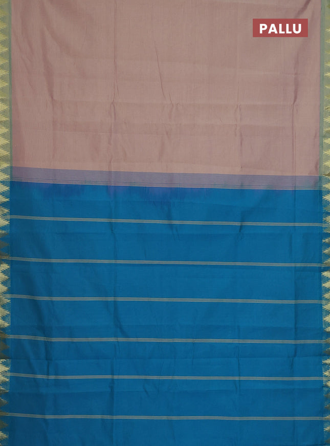 Semi silk cotton saree dual shade of beige and cs blue with plain body and zari woven border