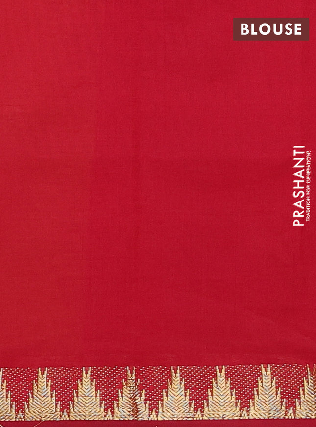 Semi silk cotton saree yellow and red with plain body and zari woven border