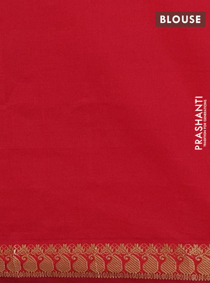 Semi silk cotton saree dark mustard and red with plain body and zari woven border