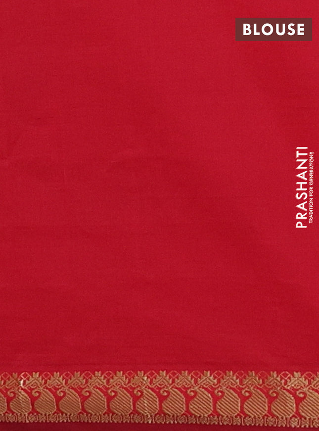 Semi silk cotton saree dark mustard and red with plain body and zari woven border