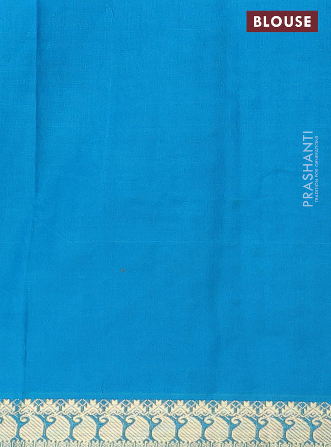 Semi silk cotton saree purple and teal blue with plain body and zari woven border