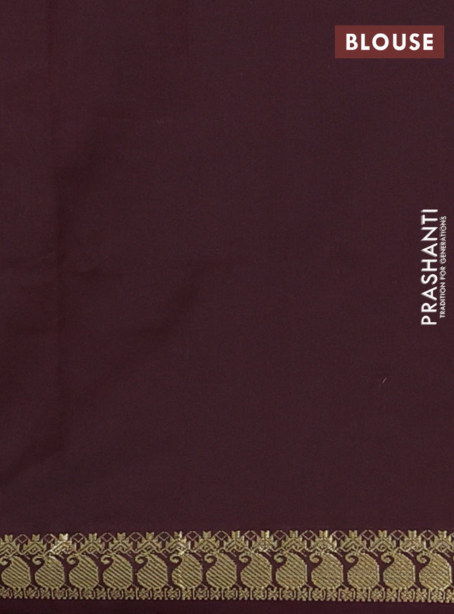 Semi silk cotton saree dark mustard and coffee brown with plain body and zari woven border