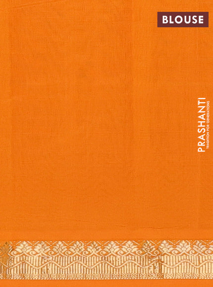 Semi silk cotton saree deep maroon and orange with plain body and zari woven border