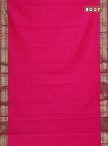 Semi silk cotton saree pink and teal blue with plain body and zari woven border