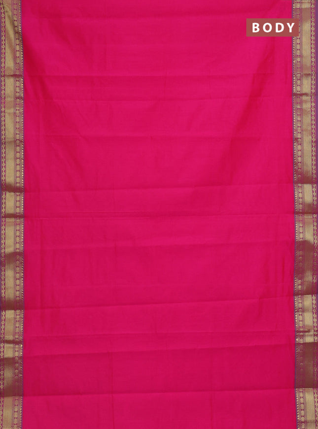 Semi silk cotton saree pink and teal blue with plain body and zari woven border