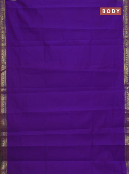 Semi silk cotton saree purple and dark mustrad with plain body and zari woven border