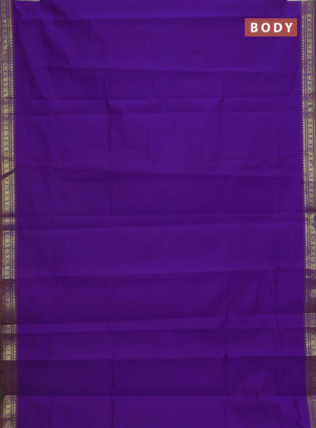 Semi silk cotton saree purple and dark mustrad with plain body and zari woven border