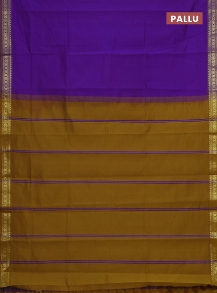 Semi silk cotton saree purple and dark mustrad with plain body and zari woven border