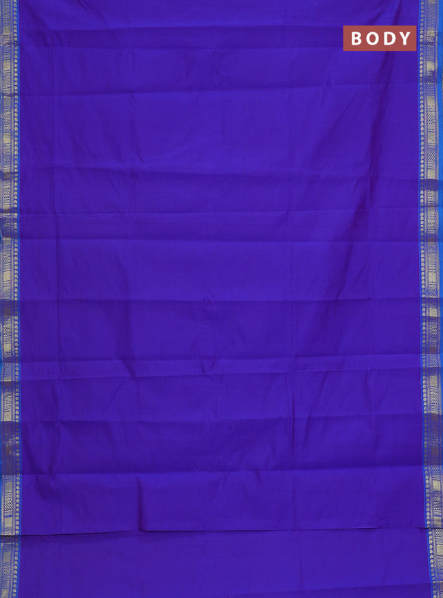 Semi silk cotton saree dual shade of blue and teal blue with plain body and zari woven border