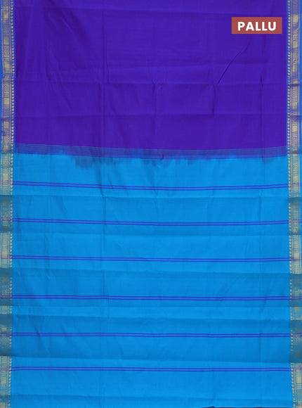 Semi silk cotton saree dual shade of blue and teal blue with plain body and zari woven border
