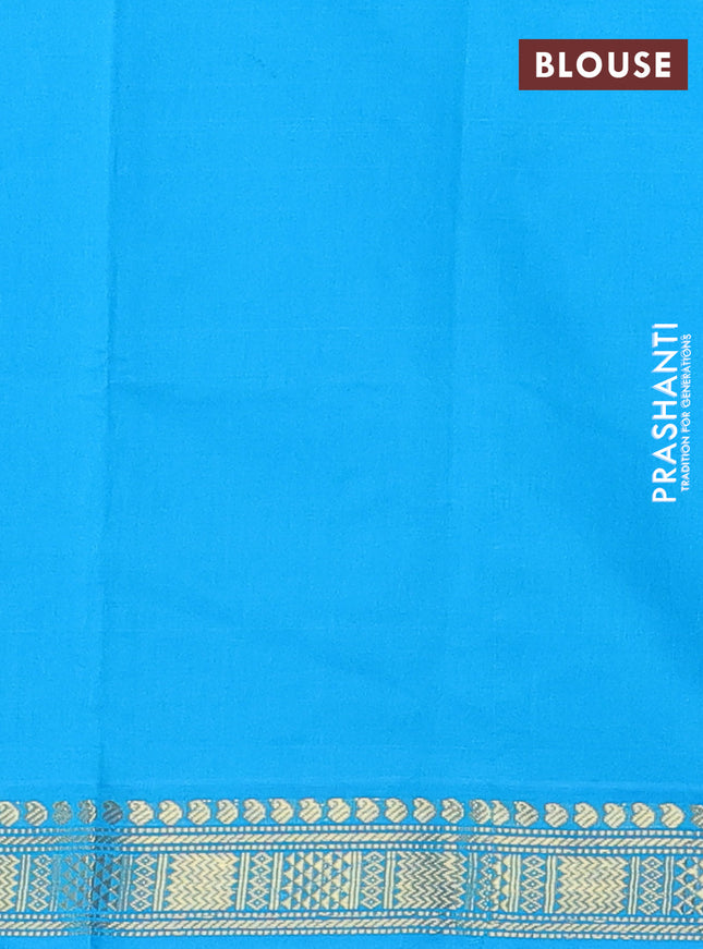 Semi silk cotton saree dual shade of blue and teal blue with plain body and zari woven border