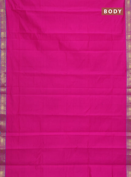 Semi silk cotton saree pink and cs blue with plain body and zari woven border
