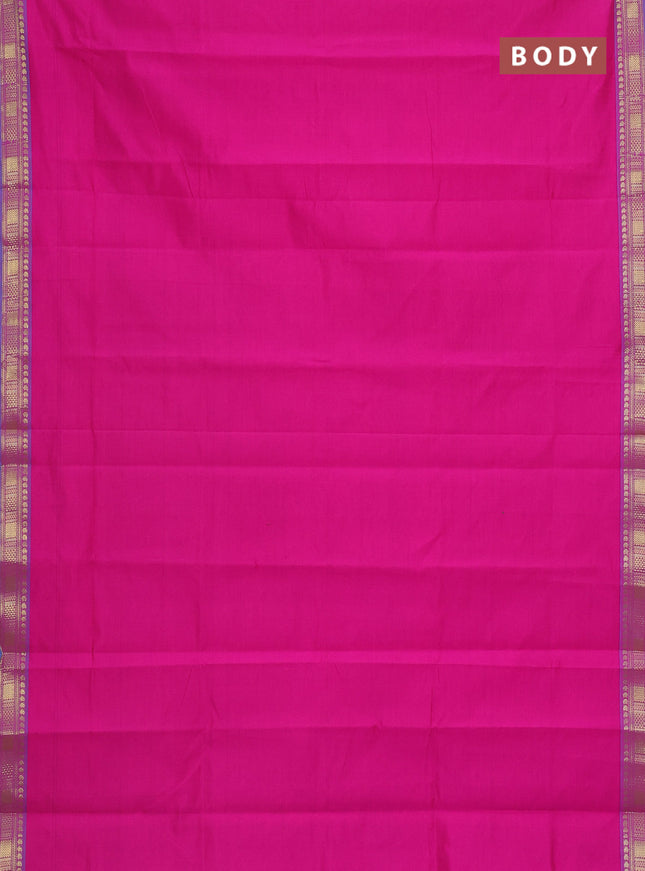 Semi silk cotton saree pink and cs blue with plain body and zari woven border