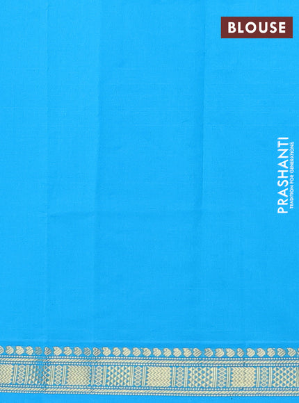 Semi silk cotton saree pink and cs blue with plain body and zari woven border