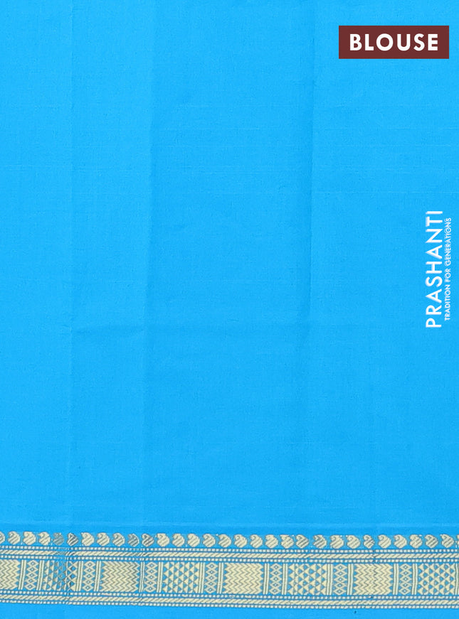Semi silk cotton saree pink and cs blue with plain body and zari woven border