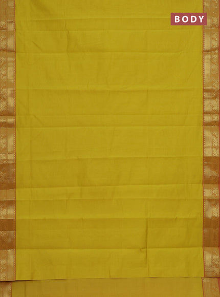 Semi silk cotton saree yellow and pink with plain body and zari woven border