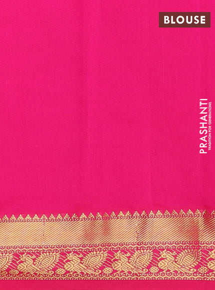 Semi silk cotton saree yellow and pink with plain body and zari woven border