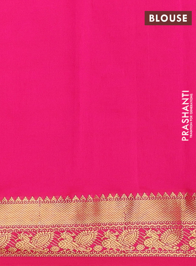 Semi silk cotton saree yellow and pink with plain body and zari woven border