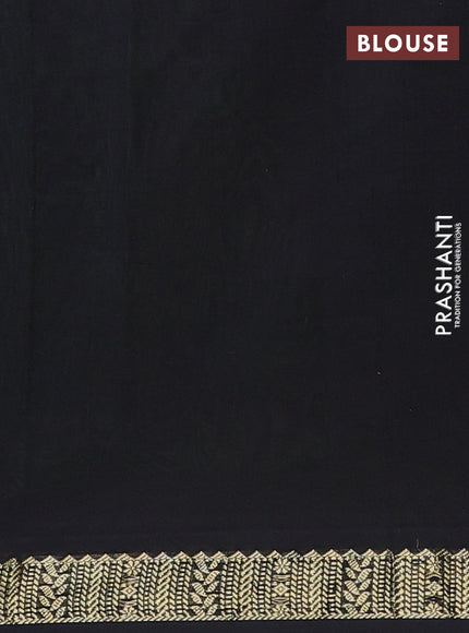 Semi silk cotton saree green and black with plain body and zari woven border