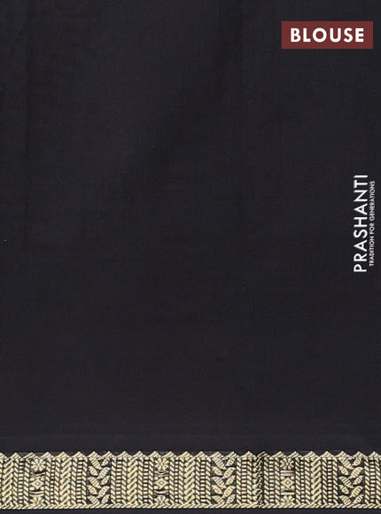 Semi silk cotton saree dark mustard and black with plain body and zari woven border