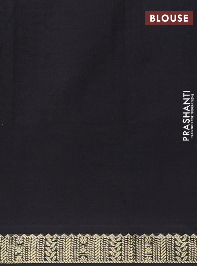 Semi silk cotton saree dark mustard and black with plain body and zari woven border