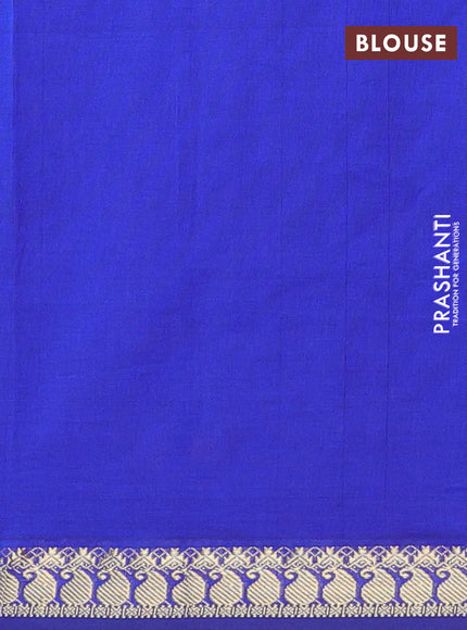 Semi silk cotton saree mustard yellow and blue with plain body and zari woven border