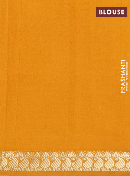 Semi silk cotton saree magenta pink and mustard yellow with plain body and zari woven border