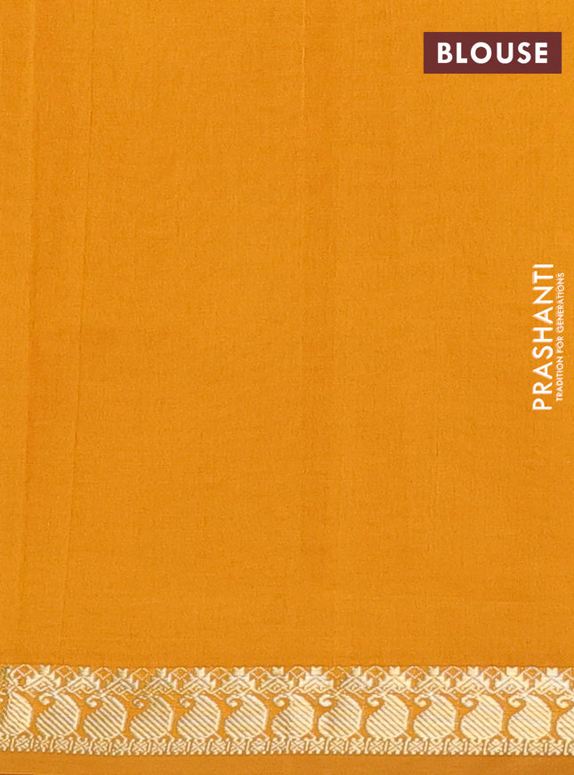 Semi silk cotton saree magenta pink and mustard yellow with plain body and zari woven border