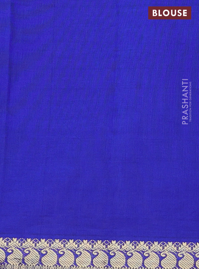 Semi silk cotton saree dark sandal and blue with plain body and zari woven border