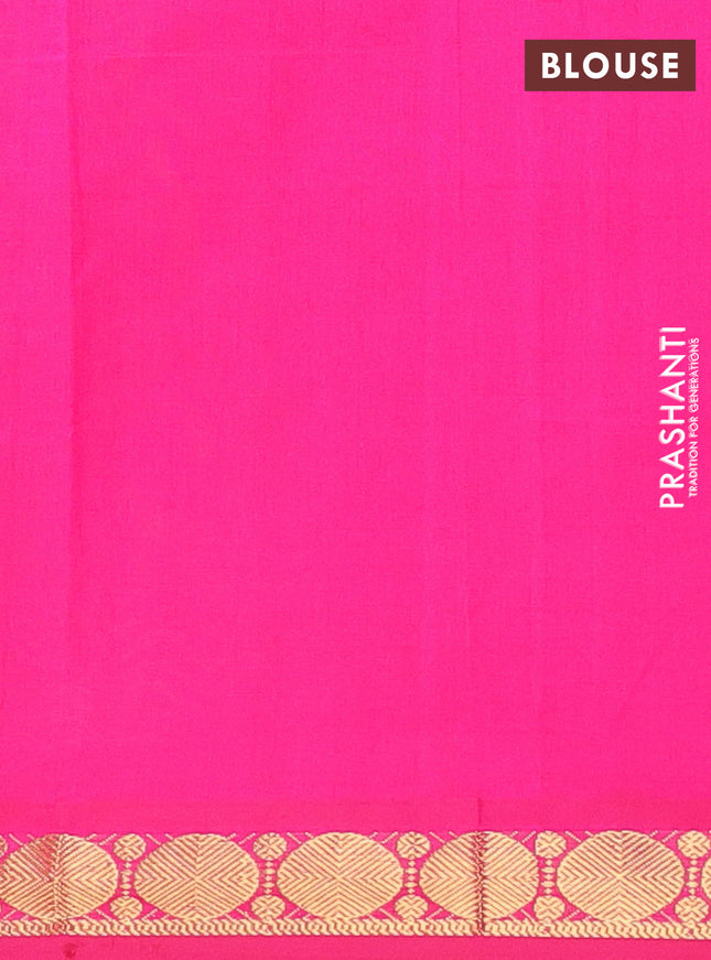 Semi silk cotton saree lime yellow and pink with plain body and zari woven border