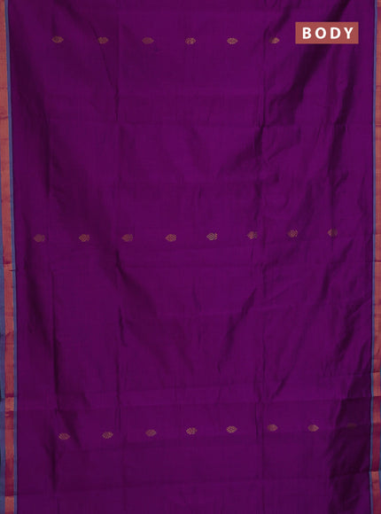 Semi silk cotton saree purple and teal green with zari woven buttas and zari woven border