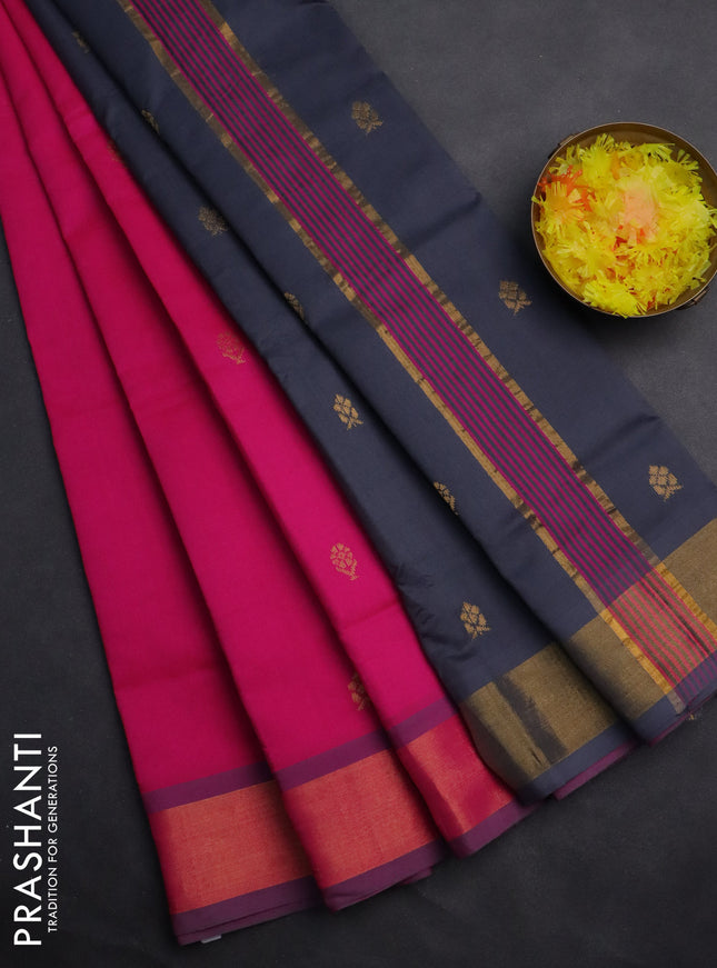 Semi silk cotton saree pink and grey with zari woven buttas and zari woven border