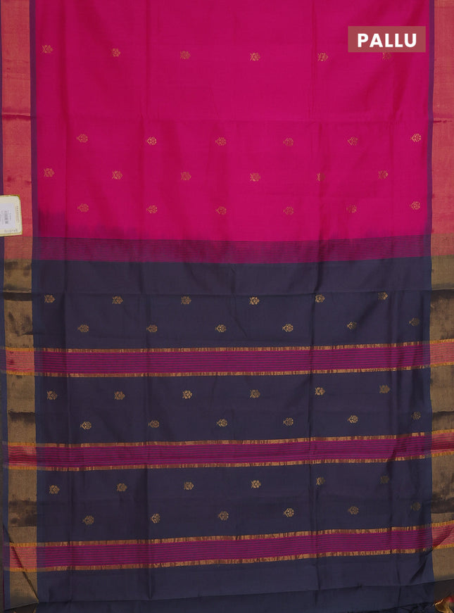 Semi silk cotton saree pink and grey with zari woven buttas and zari woven border