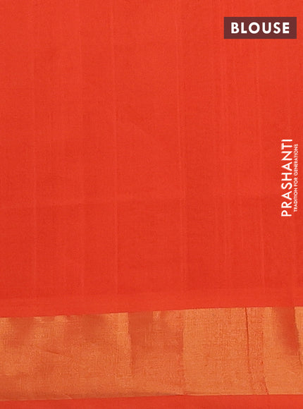Semi silk cotton saree bottle green and orange with zari woven buttas and zari woven border