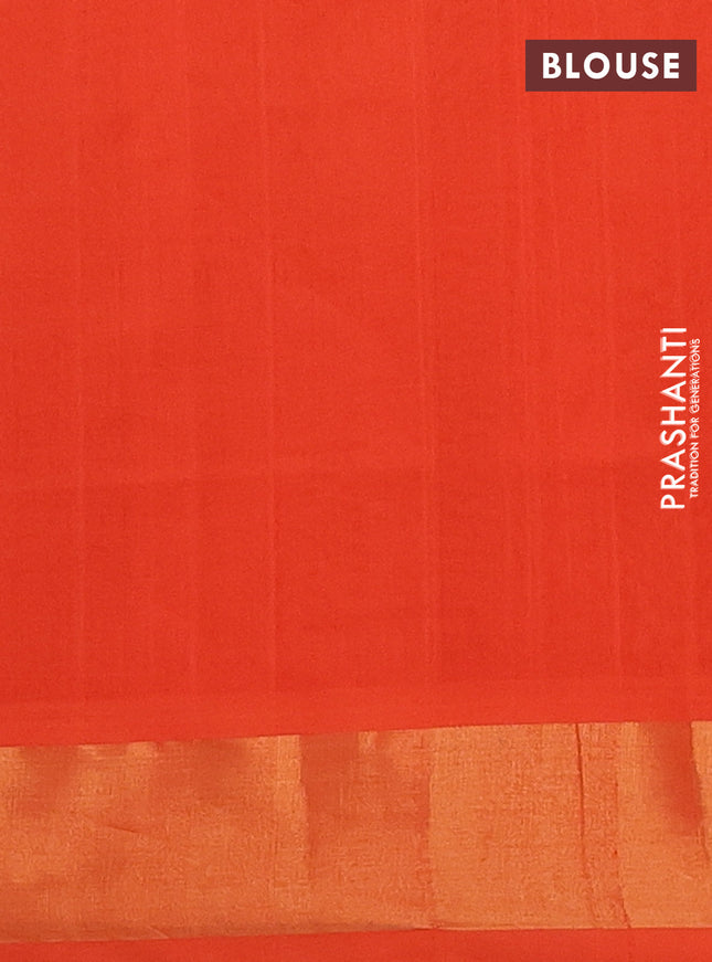 Semi silk cotton saree bottle green and orange with zari woven buttas and zari woven border