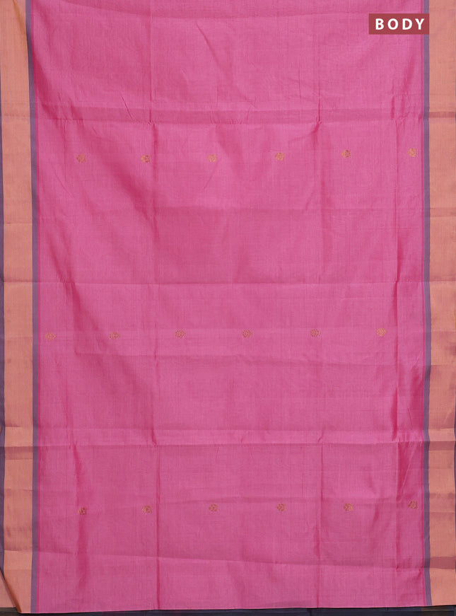 Semi silk cotton saree light pink and grey with zari woven buttas and zari woven border