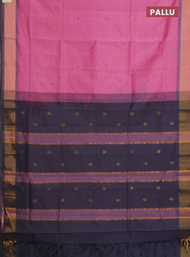 Semi silk cotton saree light pink and grey with zari woven buttas and zari woven border