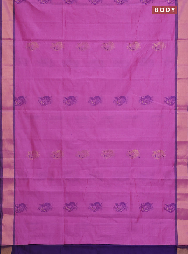 Semi silk cotton saree lotus pink and dark blue with thread & zari woven annam buttas and zari woven border