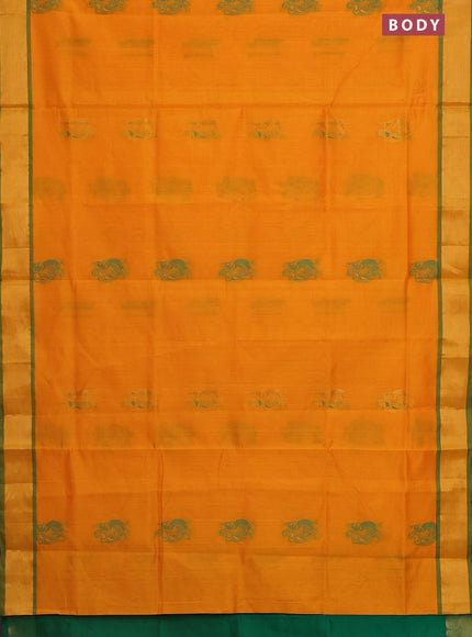 Semi silk cotton saree mango yellow and green with thread & zari woven annam buttas and zari woven border