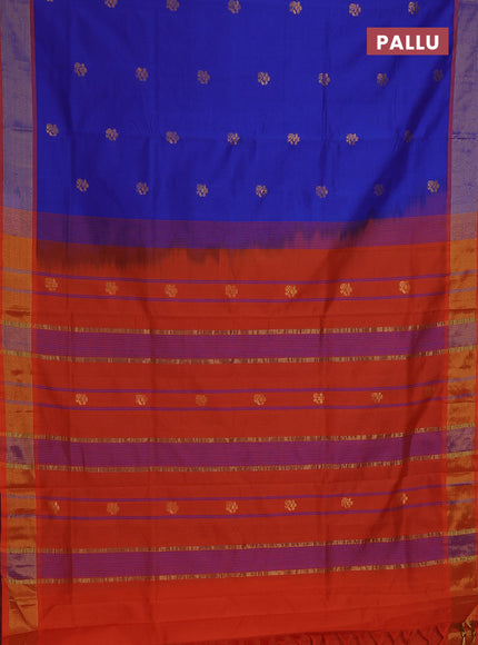 Semi silk cotton saree blue and orange with zari woven buttas and zari woven border