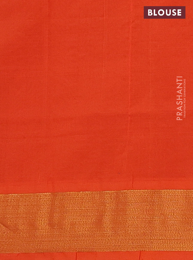 Semi silk cotton saree blue and orange with zari woven buttas and zari woven border