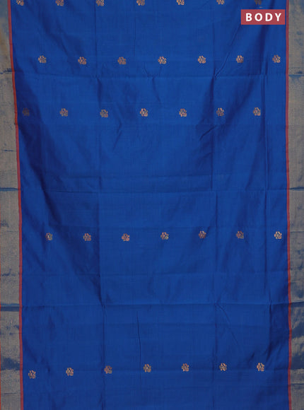 Semi silk cotton saree cs blue and orange with zari woven buttas and zari woven border