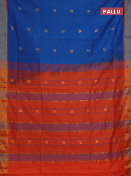Semi silk cotton saree cs blue and orange with zari woven buttas and zari woven border