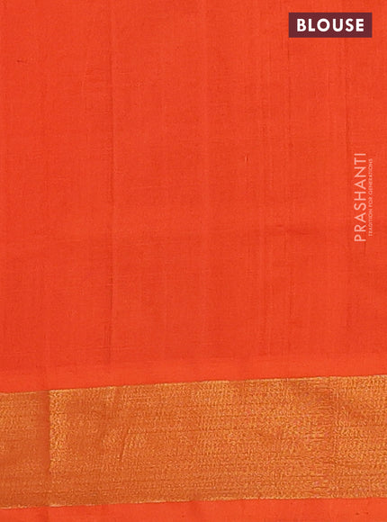 Semi silk cotton saree cs blue and orange with zari woven buttas and zari woven border